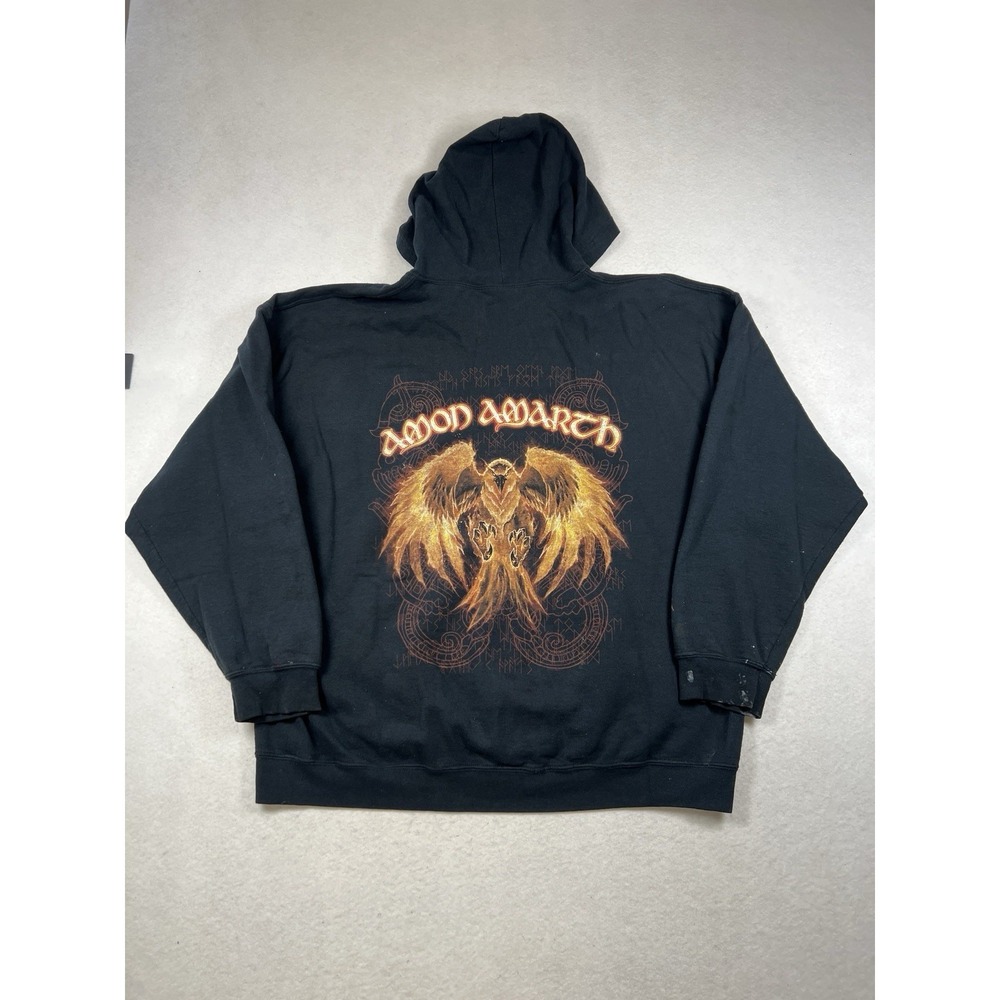 Vintage Amon Amarth Y2k Zip Hoodie Mega Thrashed Paint Splatter Size XXL Boxy